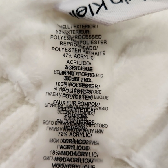 NWT Calvin Klein Cream Faux Fur Pom-Pom Knit Beanie Hat One Size MSRP $48 - Picture 9 of 10